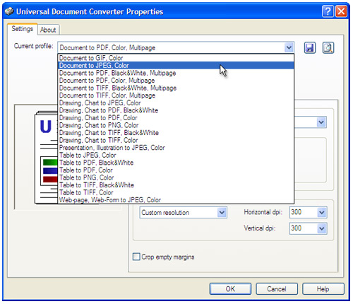Select the "Document to JPEG, Color" profile in the Printing Preferences window and press "OK".